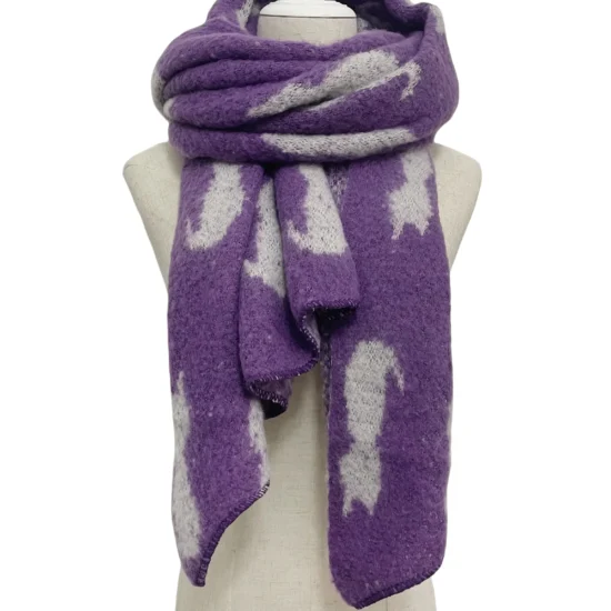 Cat Print Design Diagonal Edge Wool Blend Scarf