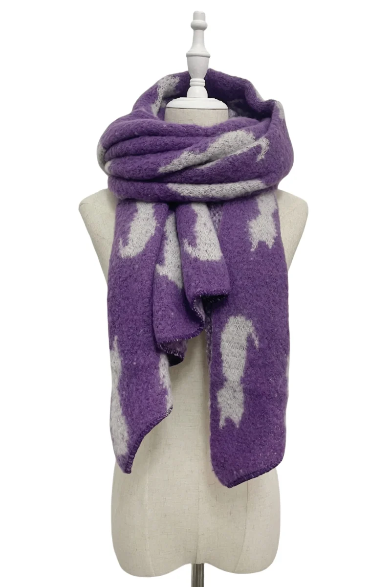 Cat Print Design Diagonal Edge Wool Blend Scarf