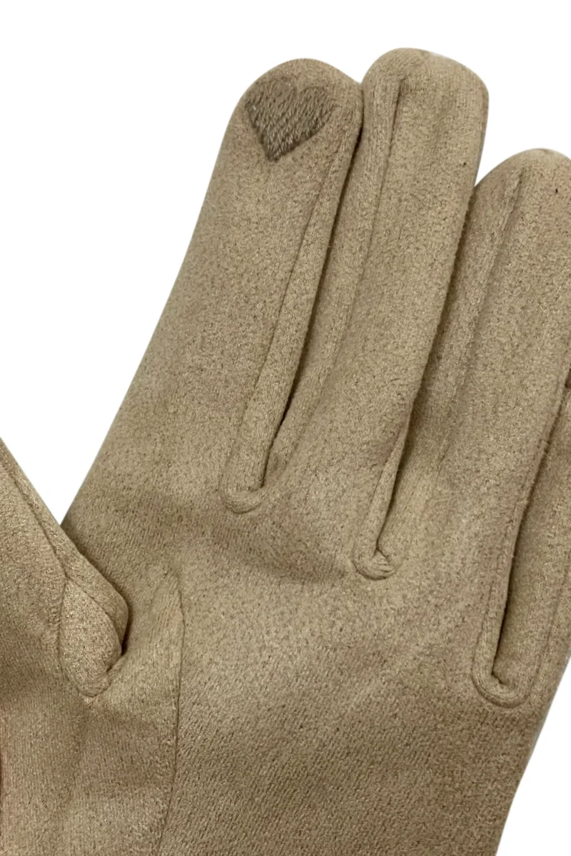 Suede Effect Touchscreen Gloves With Contrast Bow - Blush Pink - Image 2