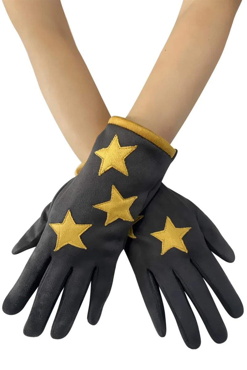 Charcoal Grey Star Print Suede Touchscreen Ladies Gloves