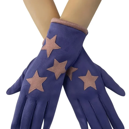 Purple Star Print Suede Touchscreen Ladies Gloves