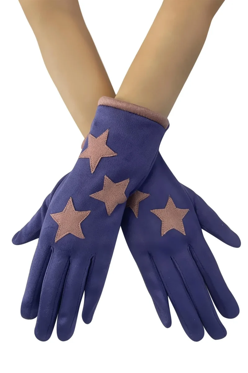 Purple Star Print Suede Touchscreen Ladies Gloves