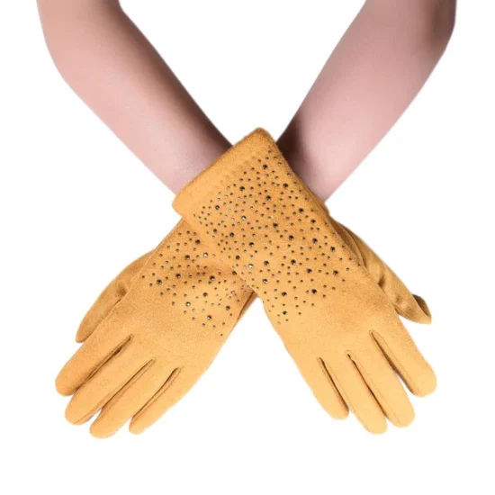 Mustard Yellow Studded Plain Touch-Screen Ladies Gloves