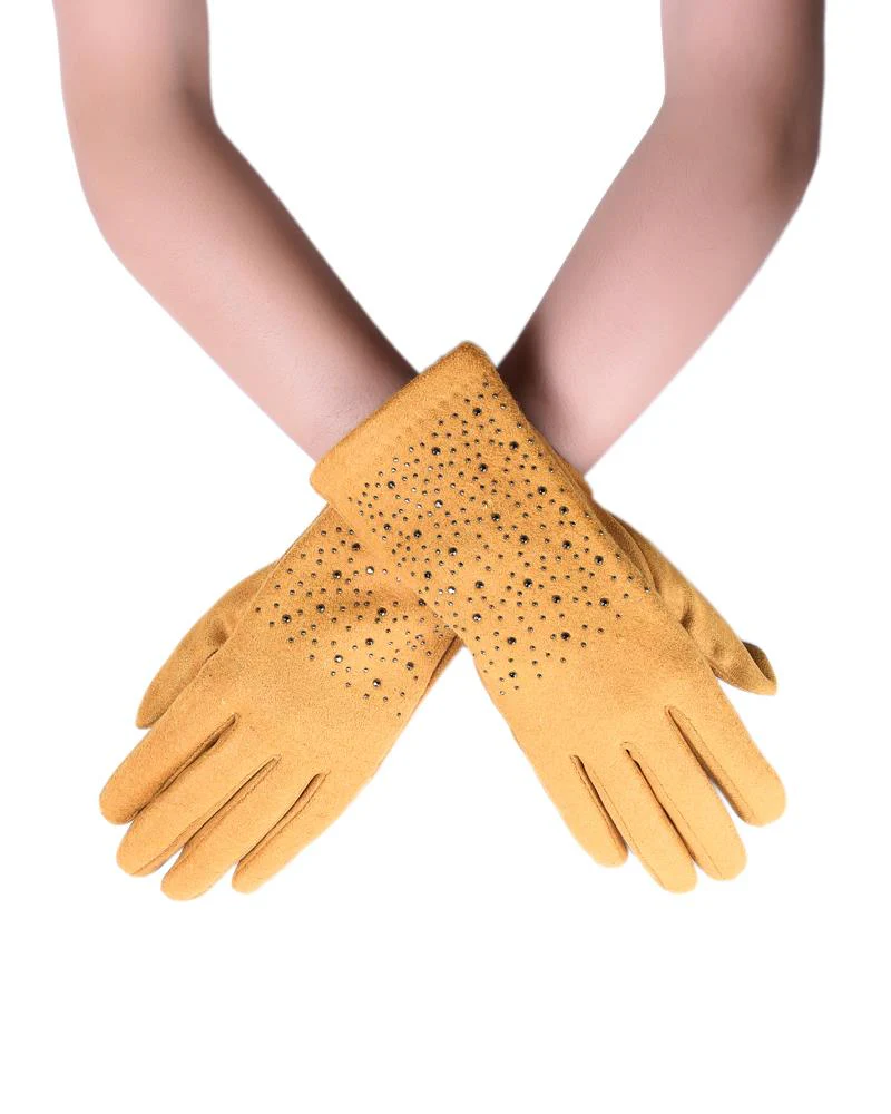 Mustard Yellow Studded Plain Touch-Screen Ladies Gloves
