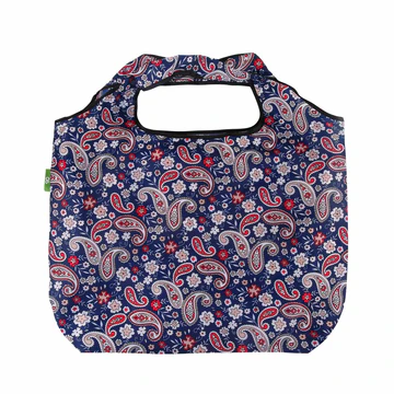 Navy Paisley design - Eco Chic - Large Foldaway Shopping Bag